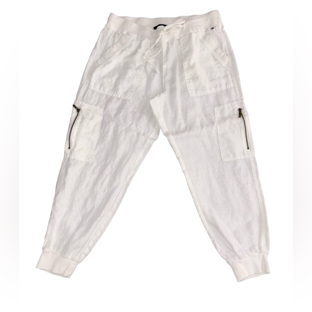 Tommy Hilfiger White 100% Linen Jogger Pants Size Small Coastal Resort Chic